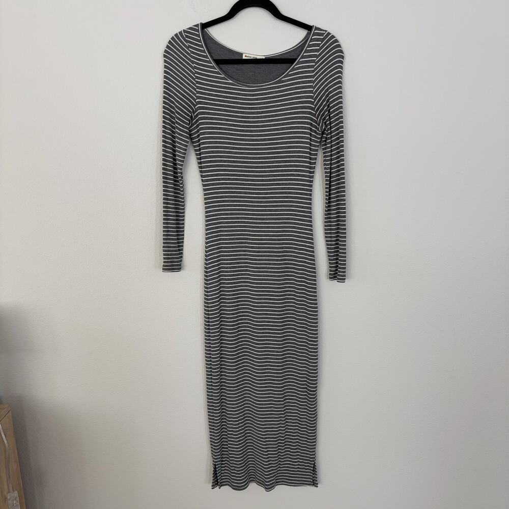 Marine Layer Gray Stripe Lexi Rib Long Sleeve Midi Dress (S)
